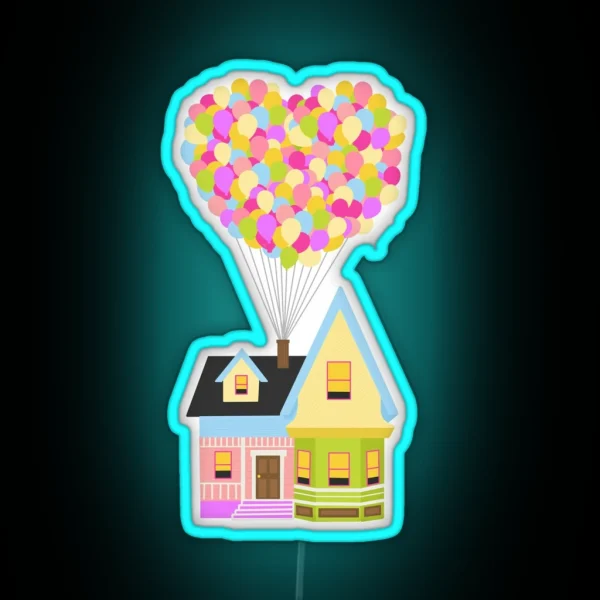 Up House With Heart Shaped Balloons RGB Neon Sign