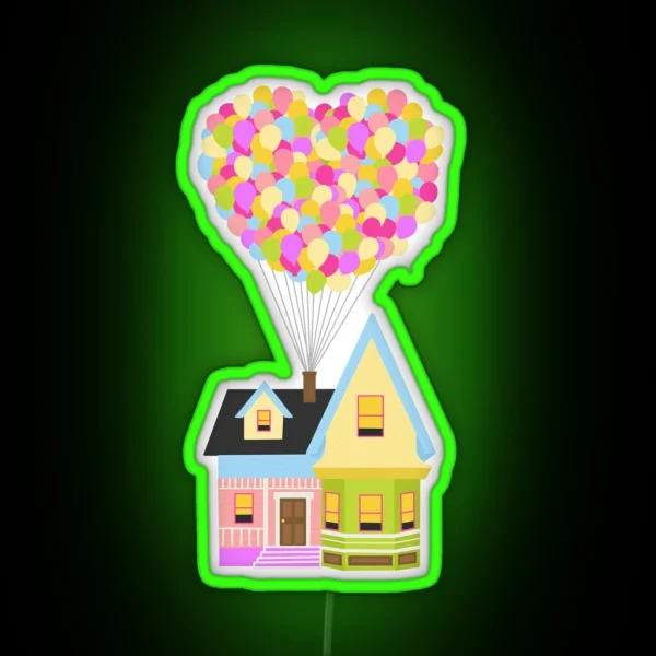 Up House With Heart Shaped Balloons RGB Neon Sign