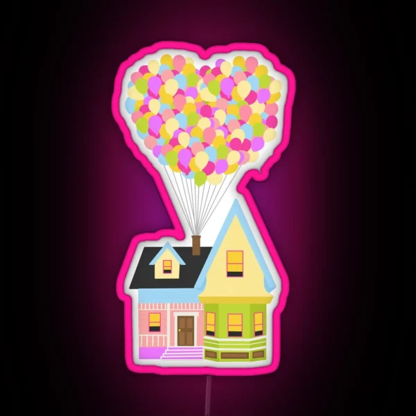 Up House With Heart Shaped Balloons RGB Neon Sign