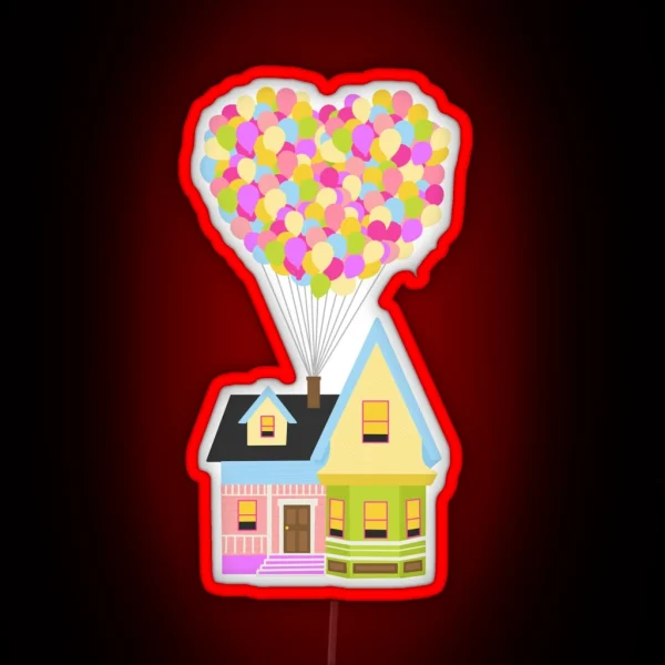 Up House With Heart Shaped Balloons RGB Neon Sign