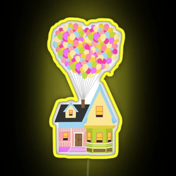 Up House With Heart Shaped Balloons RGB Neon Sign