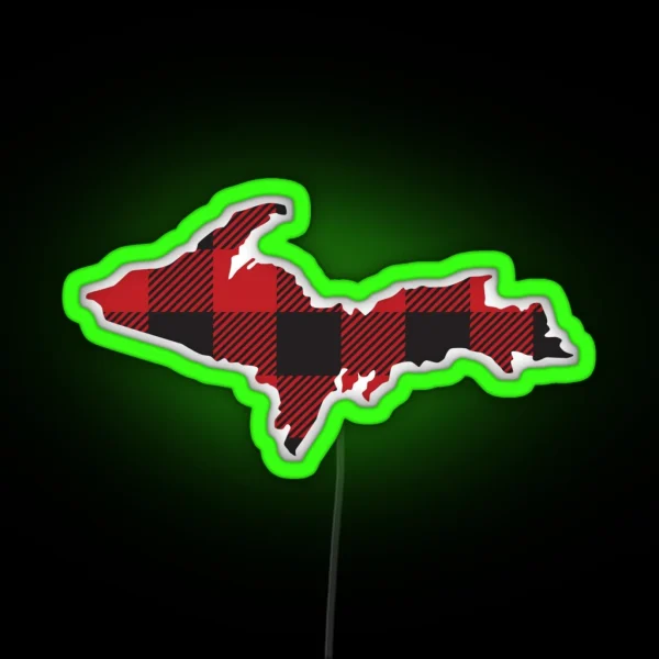 Upper Peninsula Of Michigan Yooper Plaid Flannel Design RGB Neon Sign