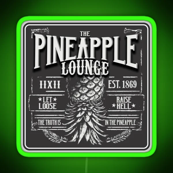 Upside Down Pineapple Rugged Lounge Dive Bar RGB Neon Sign