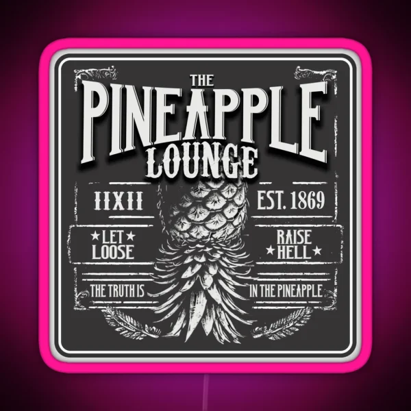 Upside Down Pineapple Rugged Lounge Dive Bar RGB Neon Sign
