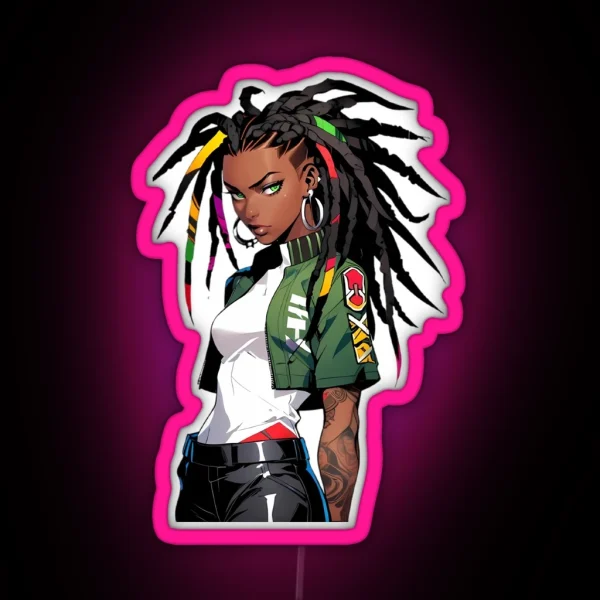 Urban Warrior With Braided Hair Anime Style Art RGB Neon Sign