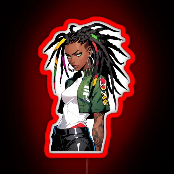 Urban Warrior With Braided Hair Anime Style Art RGB Neon Sign
