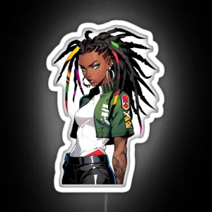 Urban Warrior With Braided Hair Anime Style Art RGB Neon Sign