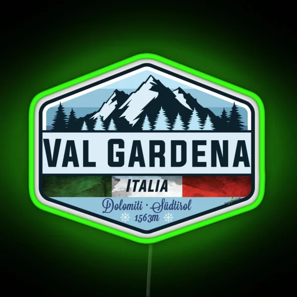 Val Gardena Italy Italia Ski Skiing Led Led RGB Neon Sign