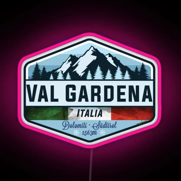 Val Gardena Italy Italia Ski Skiing Led Led RGB Neon Sign