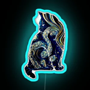 Van Gogh Starry Night Cat RGB Neon Sign