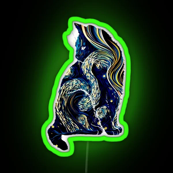 Van Gogh Starry Night Cat RGB Neon Sign