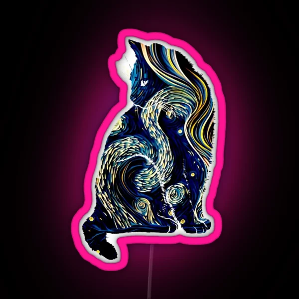 Van Gogh Starry Night Cat RGB Neon Sign