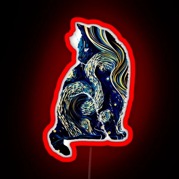 Van Gogh Starry Night Cat RGB Neon Sign