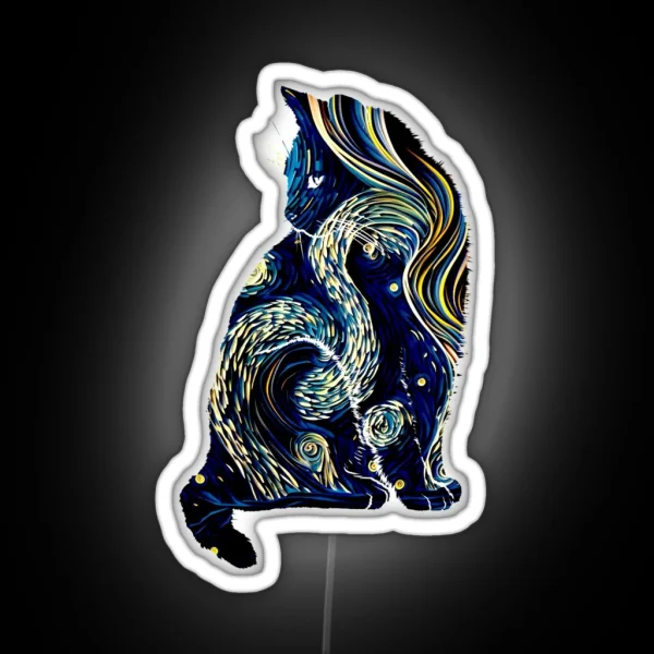 Van Gogh Starry Night Cat RGB Neon Sign