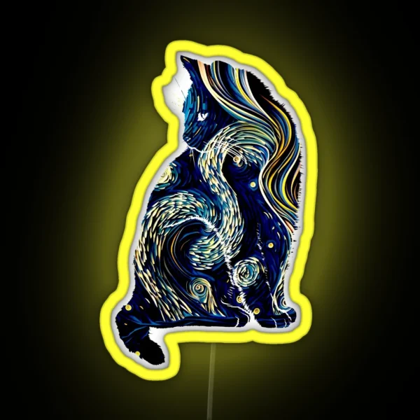 Van Gogh Starry Night Cat RGB Neon Sign