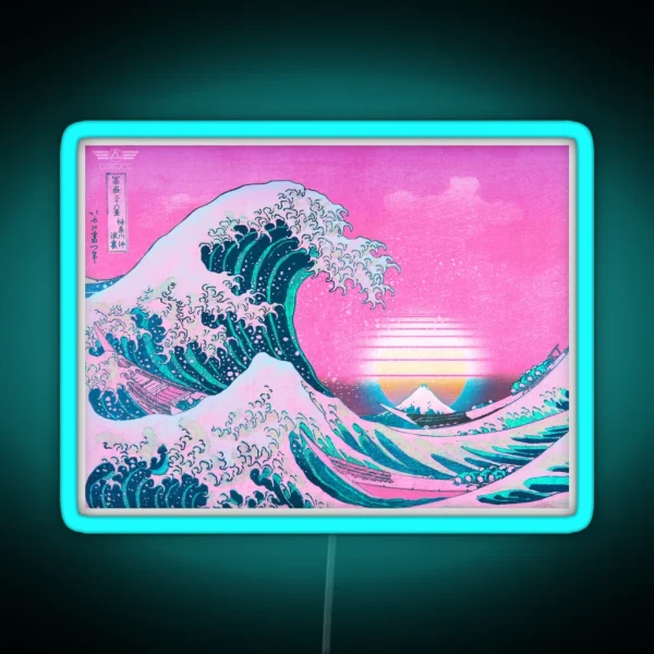 Vaporwave Aesthetic Great Wave Off Kanagawa Retro Sunset RGB Neon Sign