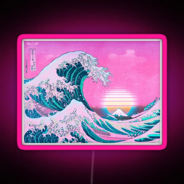 Vaporwave Aesthetic Great Wave Off Kanagawa Retro Sunset RGB Neon Sign