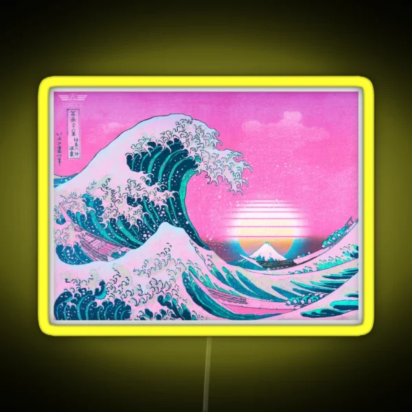 Vaporwave Aesthetic Great Wave Off Kanagawa Retro Sunset RGB Neon Sign