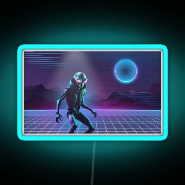 Vaporwave Alien Landing RGB Neon Sign