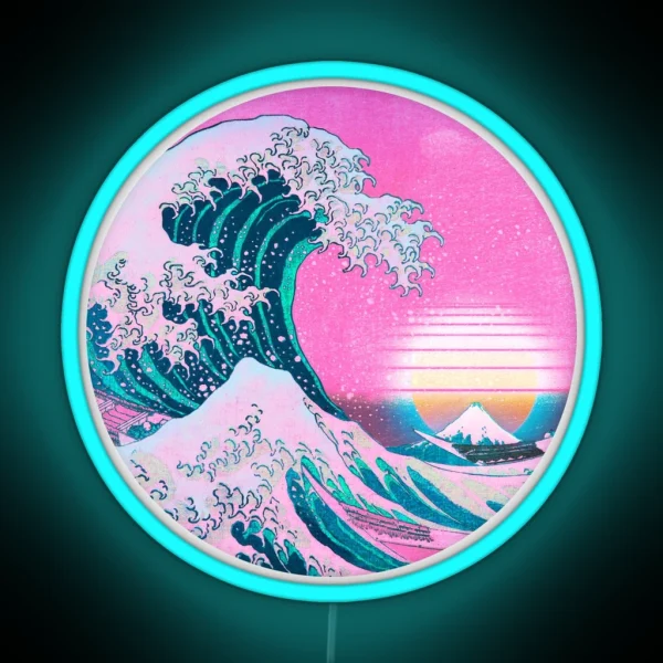 Vaporwave Great Wave Off Kanagawa Aesthetic Retro Sunset RGB Neon Sign