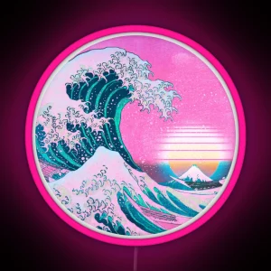 Vaporwave Great Wave Off Kanagawa Aesthetic Retro Sunset RGB Neon Sign