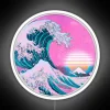 Vaporwave inspired LED art reproduction of classic Japanese wave landscape.