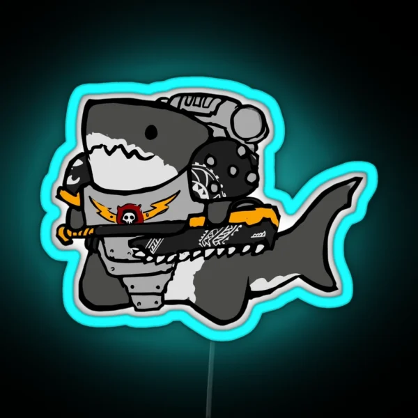 Vector Cute Chainsaw Carcharodons Great White Shark Warhammer 40k Styles RGB Neon Sign