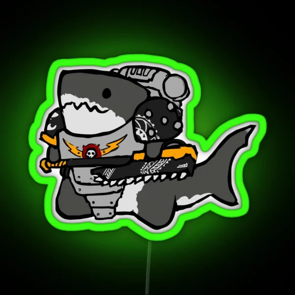 Vector Cute Chainsaw Carcharodons Great White Shark Warhammer 40k Styles RGB Neon Sign