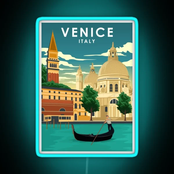 Venice Italy Vintage Minimal Travel Poster RGB Neon Sign