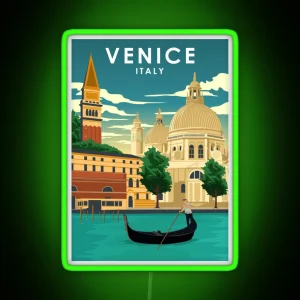 Venice Italy Vintage Minimal Travel Poster RGB Neon Sign