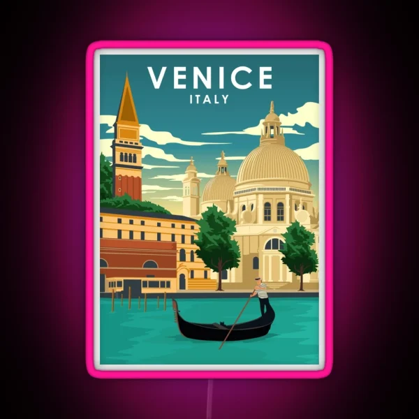 Venice Italy Vintage Minimal Travel Poster RGB Neon Sign