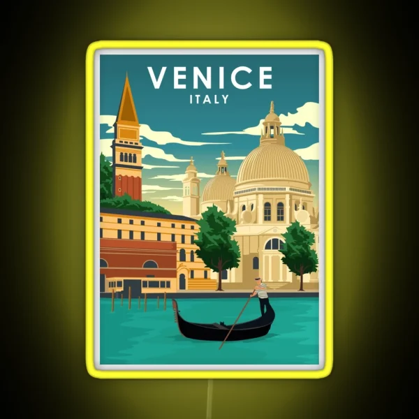 Venice Italy Vintage Minimal Travel Poster RGB Neon Sign
