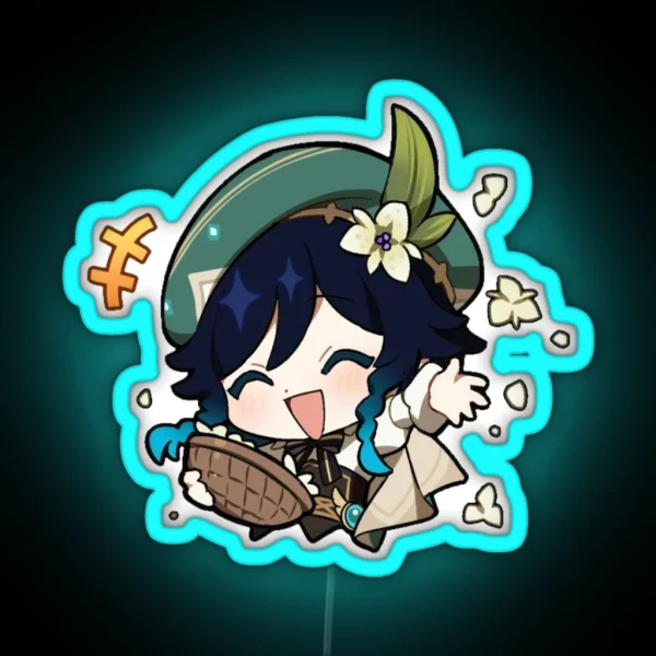 Venti Falling Petals Emote Genshin Impact RGB Neon Sign