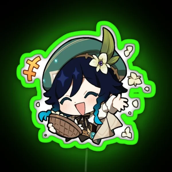 Venti Falling Petals Emote Genshin Impact RGB Neon Sign