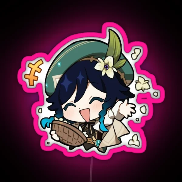 Venti Falling Petals Emote Genshin Impact RGB Neon Sign