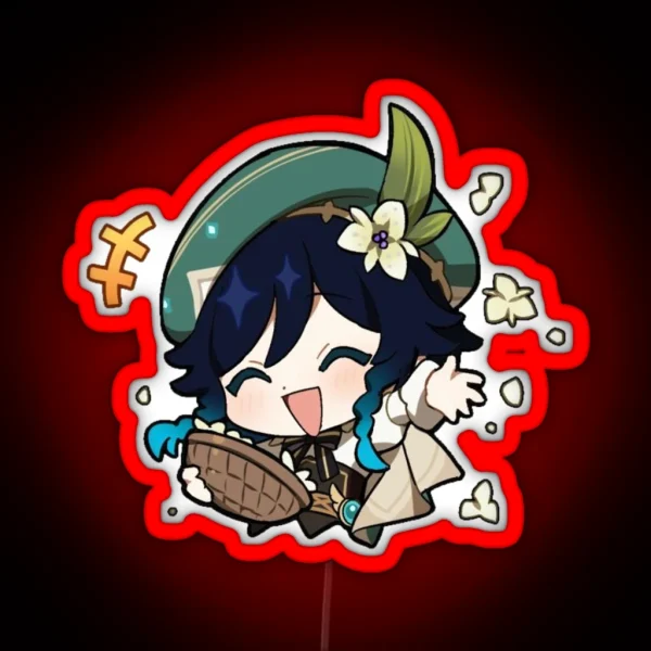 Venti Falling Petals Emote Genshin Impact RGB Neon Sign