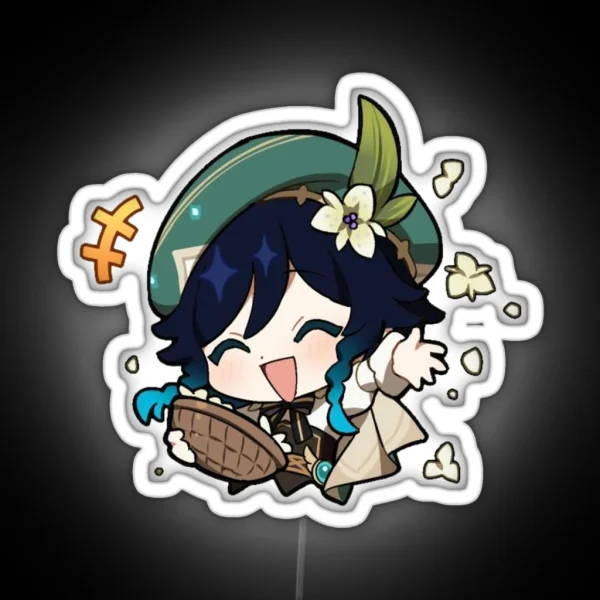 Venti Falling Petals Emote Genshin Impact RGB Neon Sign