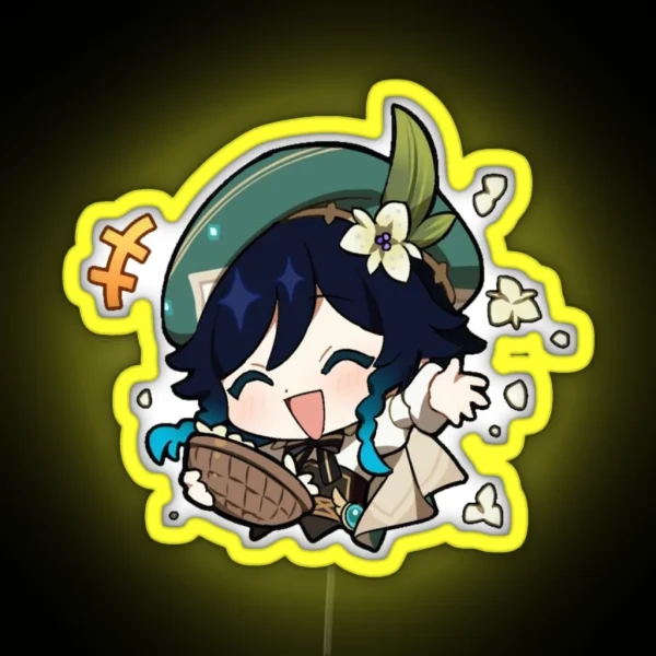 Venti Falling Petals Emote Genshin Impact RGB Neon Sign
