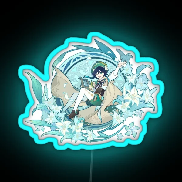 Venti Genshin Impact Ballads Of Breeze Splash RGB Neon Sign