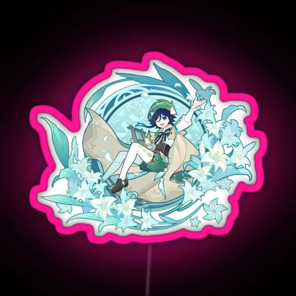 Venti Genshin Impact Ballads Of Breeze Splash RGB Neon Sign