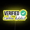 Eye-catching verified coffee addict RGB neon sign with personalized message option