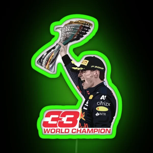 Verstappen Celebrating Dubai Gp 2021 World Champion With Trophy RGB Neon Sign