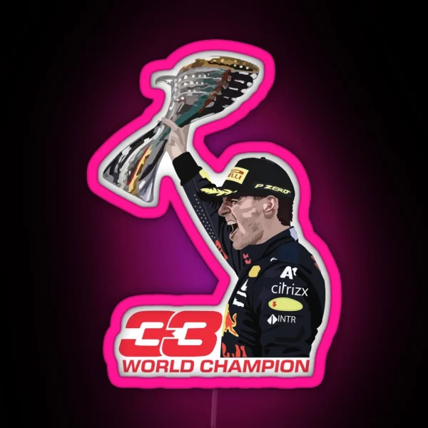 Verstappen Celebrating Dubai Gp 2021 World Champion With Trophy RGB Neon Sign