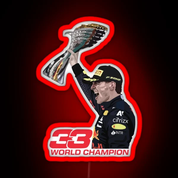 Verstappen Celebrating Dubai Gp 2021 World Champion With Trophy RGB Neon Sign