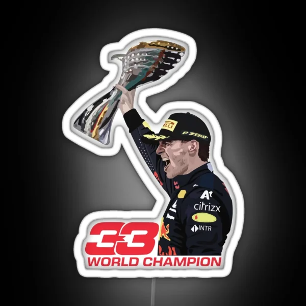 Verstappen Celebrating Dubai Gp 2021 World Champion With Trophy RGB Neon Sign