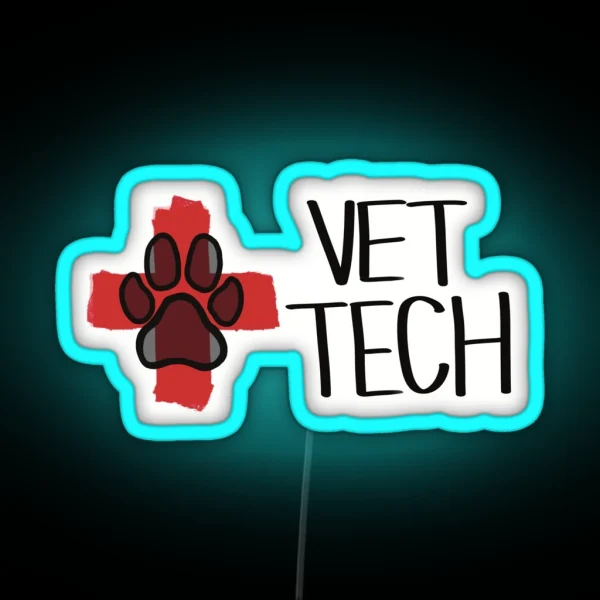 Vet Tech Cross And Paw Print Logo RGB Neon Sign