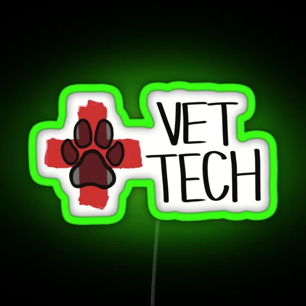 Vet Tech Cross And Paw Print Logo RGB Neon Sign