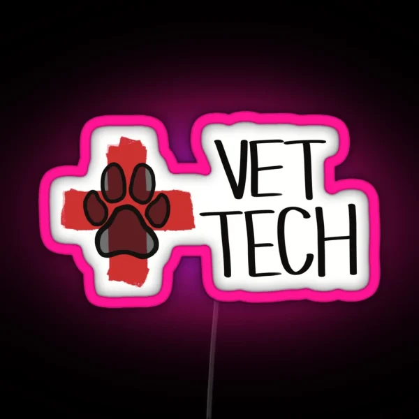 Vet Tech Cross And Paw Print Logo RGB Neon Sign