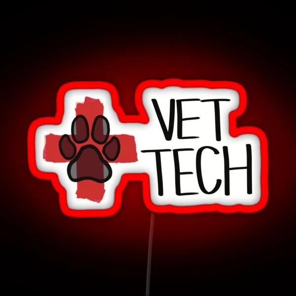 Vet Tech Cross And Paw Print Logo RGB Neon Sign