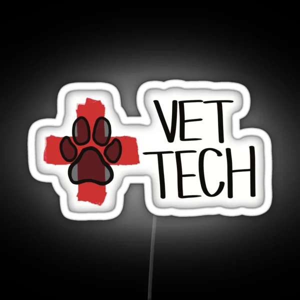 Vet Tech Cross And Paw Print Logo RGB Neon Sign